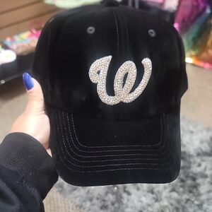 Black Velvet Cap with Rhinestone 'W'